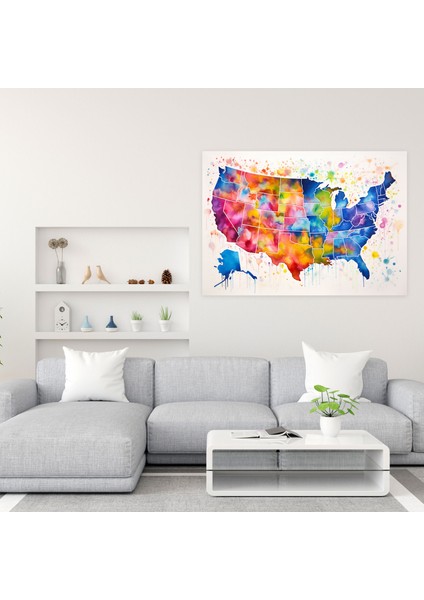 Amerika Birleşik Devletleri Haritası Kanvas Tablo - Amerika Birleşik Devletleri Haritası, Duvar Sanatı, Amerika Birleşik Devletleri Haritası, Kanvas Tablo, 50X30 modelleri