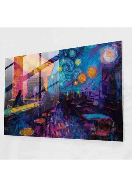 Vincent Van Gogh Modern Sanat - Gece Kafe Sahnesi - Vincent Van Gogh, Ev Dekorasyonu, Cam Baskı, Modern Sanat, 45X30