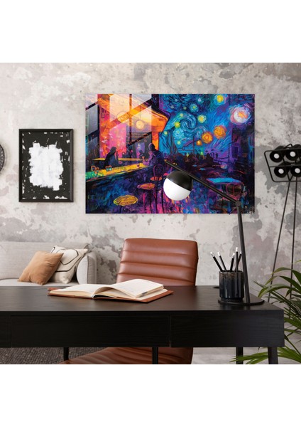 Vincent Van Gogh Modern Sanat - Gece Kafe Sahnesi - Vincent Van Gogh, Ev Dekorasyonu, Cam Baskı, Modern Sanat, 45X30 fiyatları