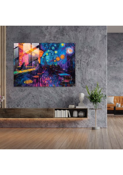 Vincent Van Gogh Modern Sanat - Gece Kafe Sahnesi - Vincent Van Gogh, Ev Dekorasyonu, Cam Baskı, Modern Sanat, 45X30 modelleri