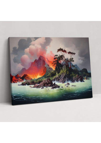 Volkan Duvar Tablosu - Volkan, Gerçeküstü, Ev Dekorasyonu, Mistik, 50X30
