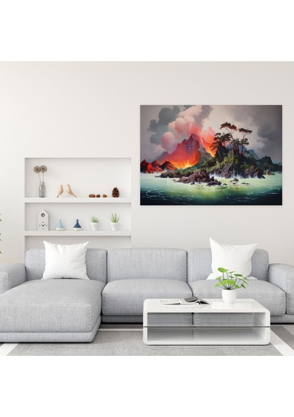 Volkan Duvar Tablosu - Volkan, Gerçeküstü, Ev Dekorasyonu, Mistik, 50X30 modelleri