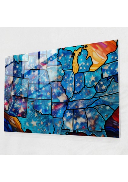 Amerika Haritası Cam Duvar Dekorasyonu - Amerika Birleşik Devletleri Haritası, Soyut Vitray, Modern Sanat, Duvar Dekorasyonu, 45X30