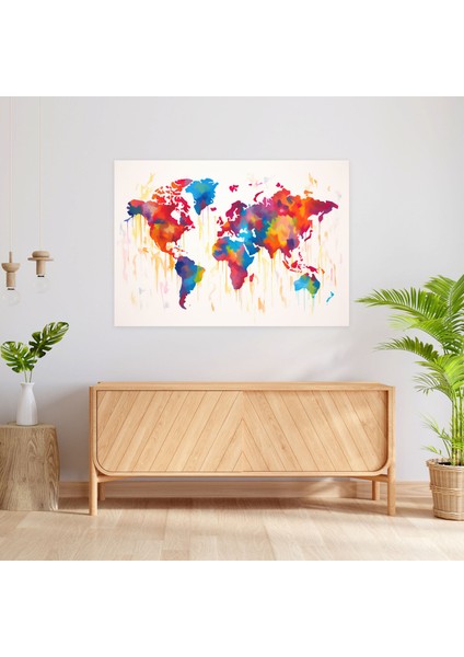 Dünya Haritası Duvar Tablosu - Dünya Haritası, Kanvas Tablo, Modern Dekor, Kanvas Tablo, 50X30 fiyatları