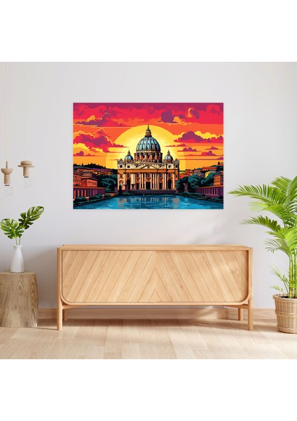 Vatikan Kanvas Tablo Duvar Dekorasyonu - Vatikan, Pop Art'tan Esinlenen Illüstrasyon, Duvar Sanatı, Çağdaş Twist, 50X30