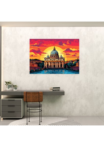 Vatikan Kanvas Tablo Duvar Dekorasyonu - Vatikan, Pop Art'tan Esinlenen Illüstrasyon, Duvar Sanatı, Çağdaş Twist, 50X30