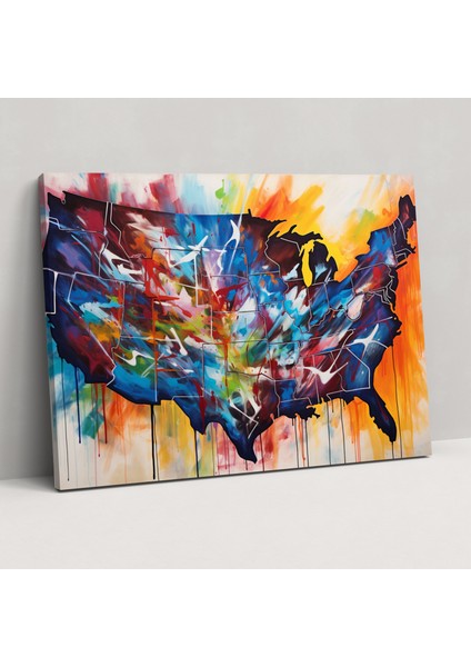 Amerika Birleşik Devletleri Haritası Kanvas Tablo - Amerika Birleşik Devletleri Haritası, Modern Soyut Resim, Amerika Birleşik Devletleri Haritası Kanvas Tablo, 50X30