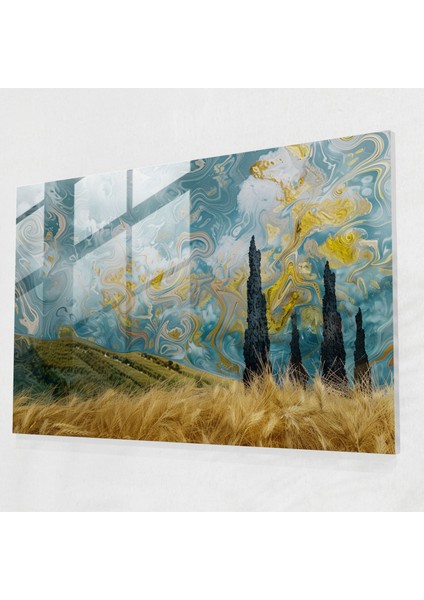 Vincent Van Gogh Selvili Buğday Tarlası Cam Duvar Sanatı - Vincent Van Gogh, Ev Dekorasyonu, Vincent Van Gogh, Cam Duvar Sanatı, 45X30