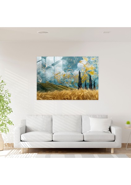 Vincent Van Gogh Selvili Buğday Tarlası Cam Duvar Sanatı - Vincent Van Gogh, Ev Dekorasyonu, Vincent Van Gogh, Cam Duvar Sanatı, 45X30 fiyatları