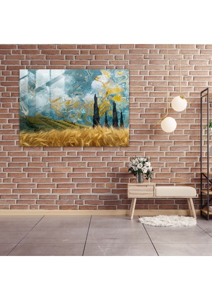 Vincent Van Gogh Selvili Buğday Tarlası Cam Duvar Sanatı - Vincent Van Gogh, Ev Dekorasyonu, Vincent Van Gogh, Cam Duvar Sanatı, 45X30 modelleri