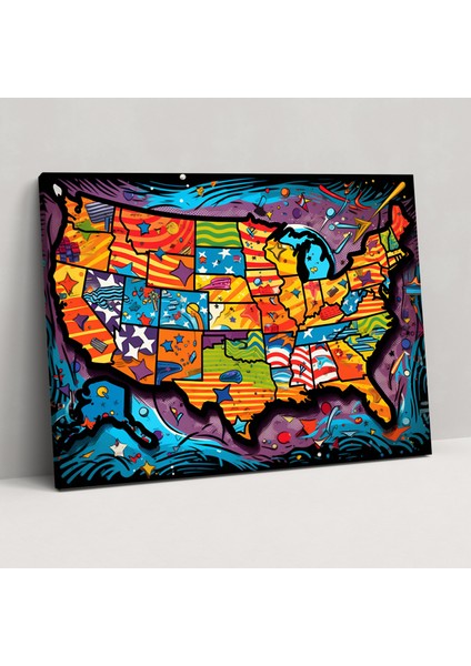 Pop Art Amerika Birleşik Devletleri Haritası Duvar Sanatı - Amerika Birleşik Devletleri Haritası, Canlı Renkler, Duvar Sanatı, Ev Dekorasyonu, 50X30