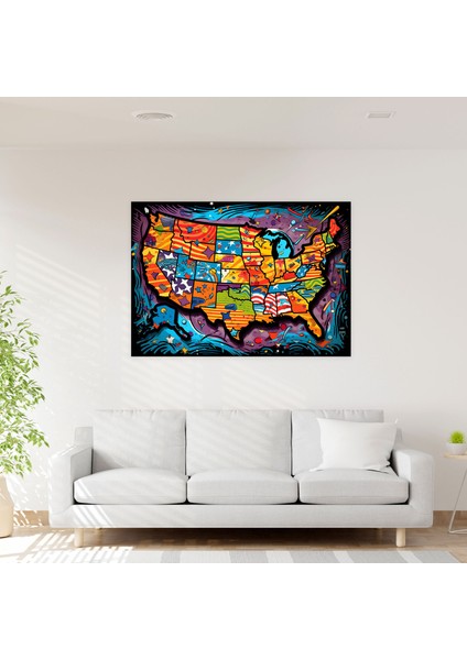 Pop Art Amerika Birleşik Devletleri Haritası Duvar Sanatı - Amerika Birleşik Devletleri Haritası, Canlı Renkler, Duvar Sanatı, Ev Dekorasyonu, 50X30 fiyatları