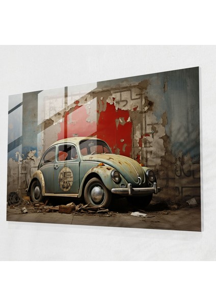 Volkswagen Beetle Cam Baskı - Volkswagen Beetle, Çağdaş Karma Teknik Sanat Eseri, Cam Baskı, Cam Sanatı, 45X30