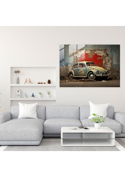 Volkswagen Beetle Cam Baskı - Volkswagen Beetle, Çağdaş Karma Teknik Sanat Eseri, Cam Baskı, Cam Sanatı, 45X30 fiyatları