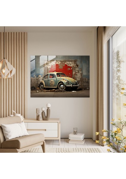 Volkswagen Beetle Cam Baskı - Volkswagen Beetle, Çağdaş Karma Teknik Sanat Eseri, Cam Baskı, Cam Sanatı, 45X30 modelleri