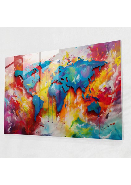 Dünya Haritası Cam Baskı - Dünya Haritası 2, Modern Sanat, Dünya Haritası, Cam Baskı, 45X30