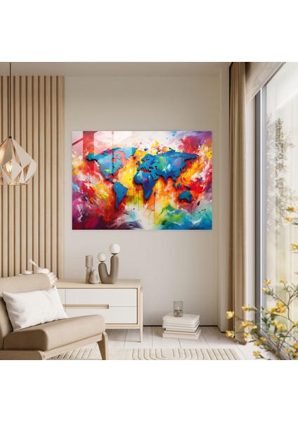 Dünya Haritası Cam Baskı - Dünya Haritası 2, Modern Sanat, Dünya Haritası, Cam Baskı, 45X30 modelleri