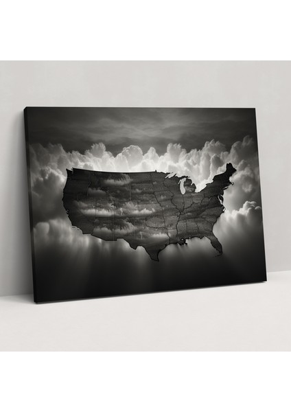 Amerika Birleşik Devletleri Haritası Duvar Dekorasyonu - Amerika Birleşik Devletleri Haritası, Amerika Birleşik Devletleri Haritası, Kanvas Tablo, Elegance, 50X30