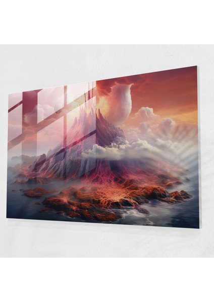 Volkan Cam Duvar Sanatı - Volkan, Volkan, Gizemli Yaratıklar, Canlı Renkler, 45X30