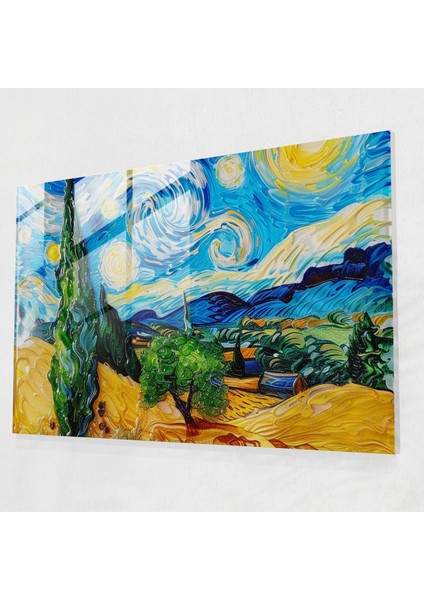 Vincent Van Gogh Cam Sanatı - Selvili Buğday Tarlası Duvar Dekorasyonu - Vincent Van Gogh, Duvar Dekorasyonu, Ev Dekorasyonu, Vincent Van Gogh, 45X30