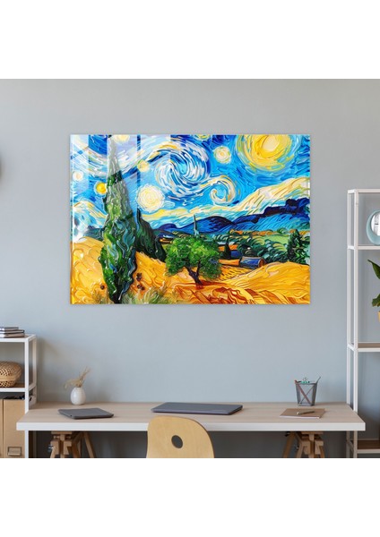 Vincent Van Gogh Cam Sanatı - Selvili Buğday Tarlası Duvar Dekorasyonu - Vincent Van Gogh, Duvar Dekorasyonu, Ev Dekorasyonu, Vincent Van Gogh, 45X30 fiyatları