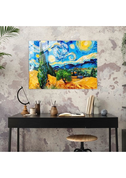 Vincent Van Gogh Cam Sanatı - Selvili Buğday Tarlası Duvar Dekorasyonu - Vincent Van Gogh, Duvar Dekorasyonu, Ev Dekorasyonu, Vincent Van Gogh, 45X30 modelleri