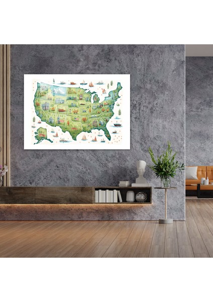 Kaprisli Amerika Birleşik Devletleri Haritası Cam Duvar Sanatı - Amerika Birleşik Devletleri Haritası, Modern Sanat, Yaratıcı Tasarım, Ev Dekorasyonu, 45X30 fiyatları