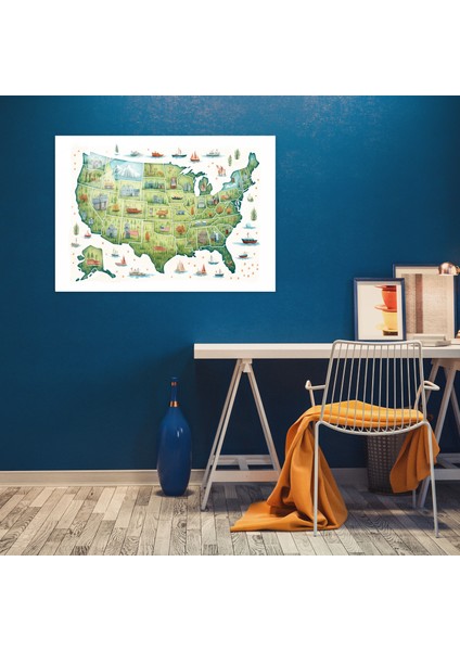 Kaprisli Amerika Birleşik Devletleri Haritası Cam Duvar Sanatı - Amerika Birleşik Devletleri Haritası, Modern Sanat, Yaratıcı Tasarım, Ev Dekorasyonu, 45X30 modelleri