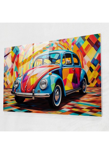 Volkswagen Beetle Cam Tablo - Volkswagen Beetle, Cam Baskı, Canlı Desenler, Cam Sanatı, 45X30