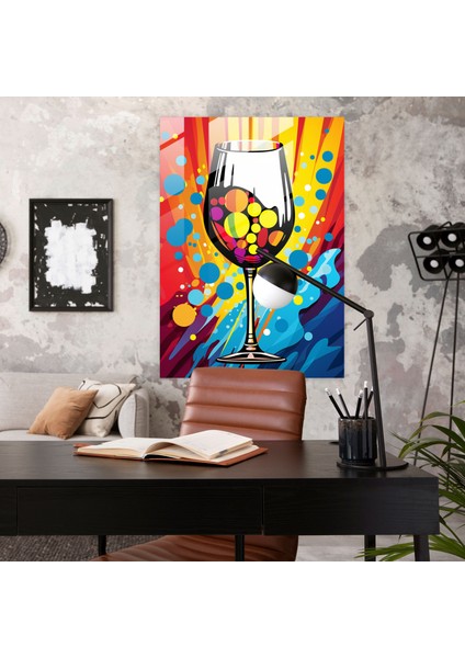 Şarap Kadehi Baskı - Pop Art'tan Esinlenen Cam Duvar Sanatı - Şarap, Duvar Dekorasyonu, Cam Duvar Sanatı, Canlı, 30X45