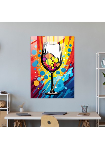 Şarap Kadehi Baskı - Pop Art'tan Esinlenen Cam Duvar Sanatı - Şarap, Duvar Dekorasyonu, Cam Duvar Sanatı, Canlı, 30X45