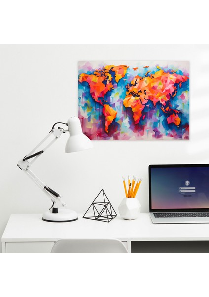 Dünya Haritası Duvar Tablosu - Dünya Haritası, Kanvas, Renkli Soyut, Duvar Süslemesi, 50X30 fiyatları