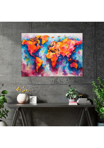 Dünya Haritası Duvar Tablosu - Dünya Haritası, Kanvas, Renkli Soyut, Duvar Süslemesi, 50X30 modelleri