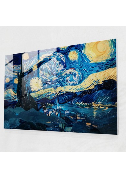 Vincent Van Gogh Ev Dekorasyonu - Rhone Nehri Üzerinde Yıldızlı Gece - Vincent Van Gogh, Vincent Van Gogh, Cam Baskı, Ev Dekorasyonu, 45X30