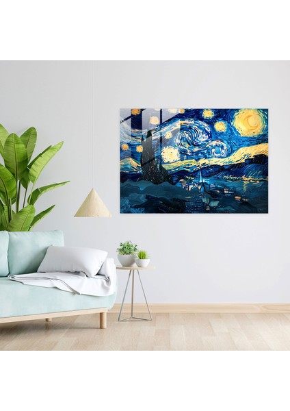 Vincent Van Gogh Ev Dekorasyonu - Rhone Nehri Üzerinde Yıldızlı Gece - Vincent Van Gogh, Vincent Van Gogh, Cam Baskı, Ev Dekorasyonu, 45X30 fiyatları