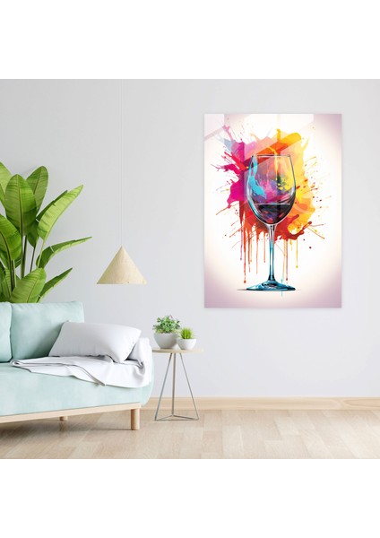 Şarap Kadehi Baskı - Renkli Soyut Sanat - Şarap, Ev Dekorasyonu, Soyut Illüstrasyon, Renkli, 30X45 fiyatları