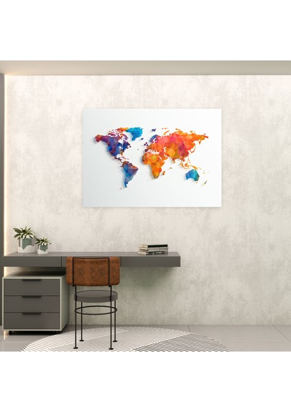 Geometrik Dünya Haritası Kanvas Tablo - Dünya Haritası, Kanvas Tablo, Geometrik Şekiller, Modern, 50X30 modelleri