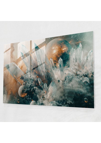 Gerçeküstücülük Modern Sanat: Galaksi Gezegenler Kristalleri - Gerçeküstücülük Sanatı, Ev Dekorasyonu, Modern Sanat, Cam Baskı, 45X30