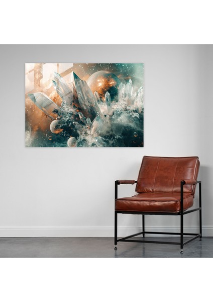 Gerçeküstücülük Modern Sanat: Galaksi Gezegenler Kristalleri - Gerçeküstücülük Sanatı, Ev Dekorasyonu, Modern Sanat, Cam Baskı, 45X30