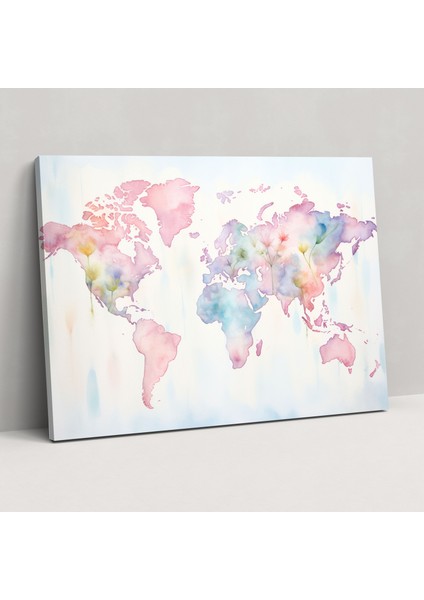 Suluboya Dünya Haritası Duvar Sanatı - Dünya Haritası, Duvar Sanatı, Soft Pastel, Duvar Dekorasyonu, 50X30