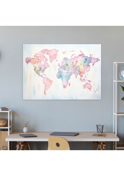 Suluboya Dünya Haritası Duvar Sanatı - Dünya Haritası, Duvar Sanatı, Soft Pastel, Duvar Dekorasyonu, 50X30 fiyatları