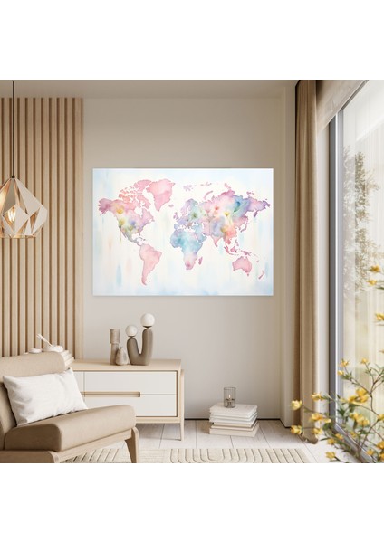 Suluboya Dünya Haritası Duvar Sanatı - Dünya Haritası, Duvar Sanatı, Soft Pastel, Duvar Dekorasyonu, 50X30 modelleri