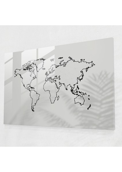 Dünya Haritası Cam Baskı - Dünya Haritası 2, Ev Dekorasyonu, Modern Sanat, Temiz Çizgiler, 45X30