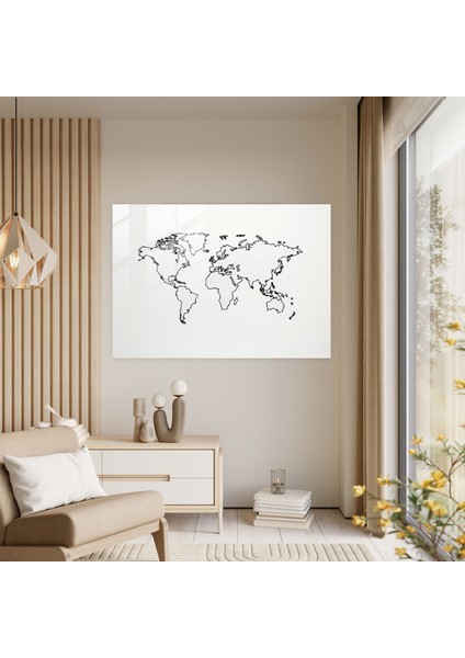 Dünya Haritası Cam Baskı - Dünya Haritası 2, Ev Dekorasyonu, Modern Sanat, Temiz Çizgiler, 45X30 fiyatları