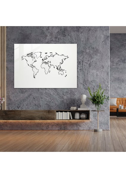 Dünya Haritası Cam Baskı - Dünya Haritası 2, Ev Dekorasyonu, Modern Sanat, Temiz Çizgiler, 45X30 modelleri