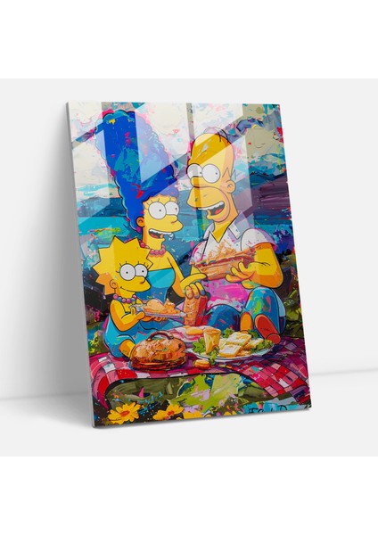 Simpsons Cam Baskı - Simpsonlar, Renkli, Springfield Park, Piknik, 30X45