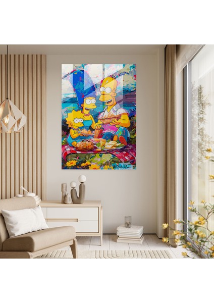 Simpsons Cam Baskı - Simpsonlar, Renkli, Springfield Park, Piknik, 30X45