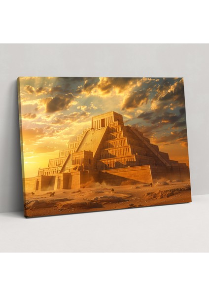Sümer Ziggurat Gün Batımı Kanvas Tablo - Sümerler, Ev Dekorasyonu, Sümerler, Sümerler, 50X30 Kanvas Tablo