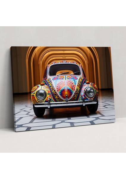 Volkswagen Beetle Kanvas Tablo - Geometrik Desenli Duvar Dekorasyonu - Volkswagen Beetle, Ev Dekorasyonu, Girift Şekiller, Kanvas Tablo, 50X30