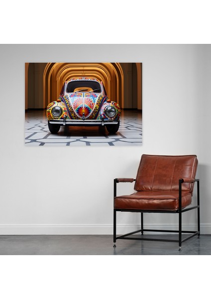 Volkswagen Beetle Kanvas Tablo - Geometrik Desenli Duvar Dekorasyonu - Volkswagen Beetle, Ev Dekorasyonu, Girift Şekiller, Kanvas Tablo, 50X30 modelleri